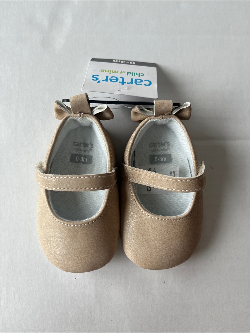 Carter's Shimmery Light Tan Mary Jane Baby Shoes with Bows